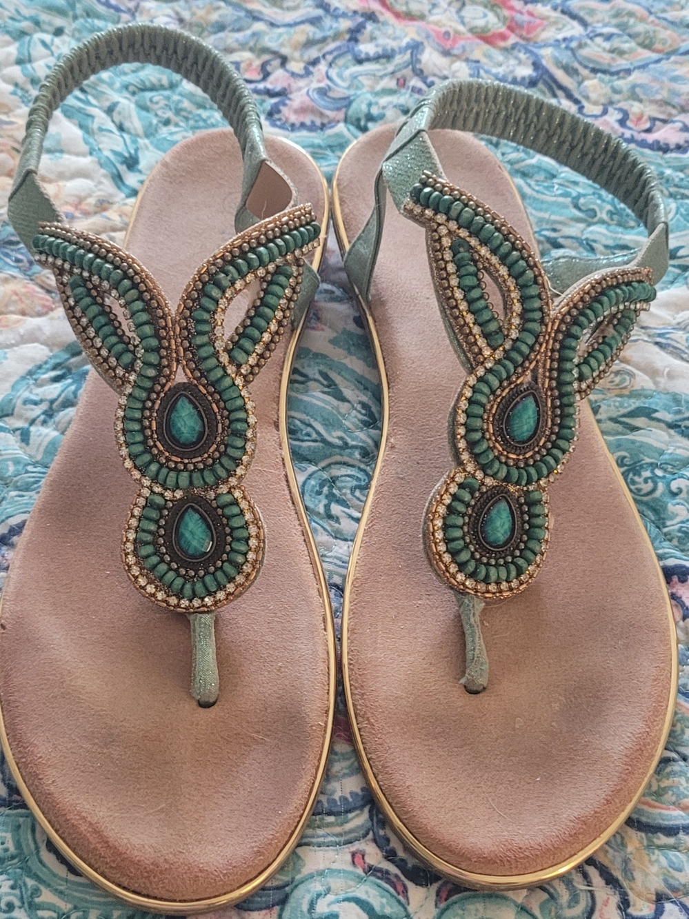 Embellished Teal Women's Slingback Sandals